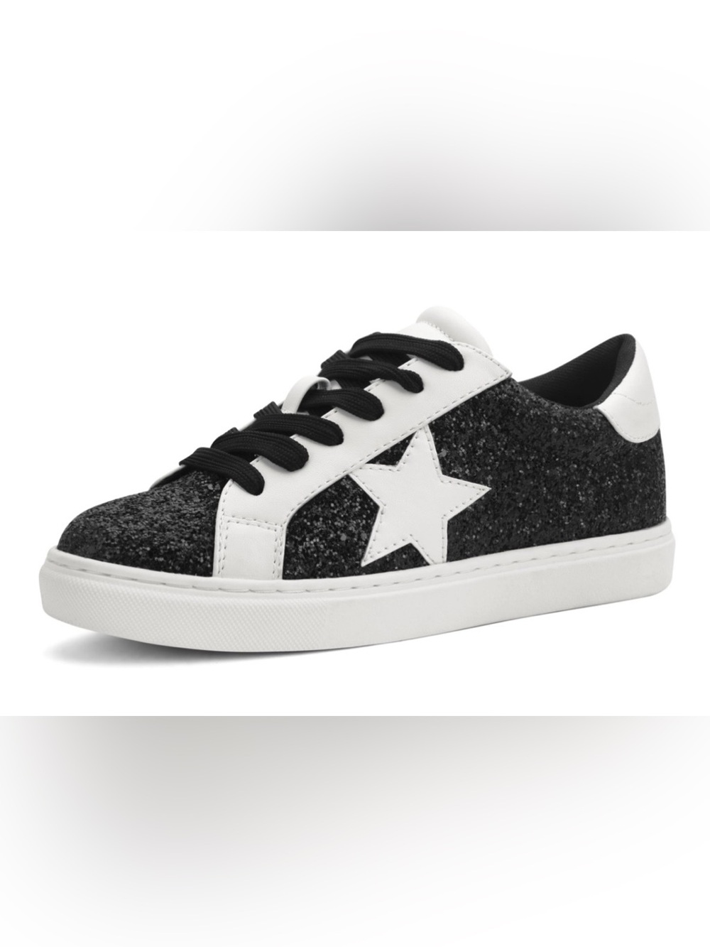 Black Glitter Star Low-Top Sneakers with White Accents